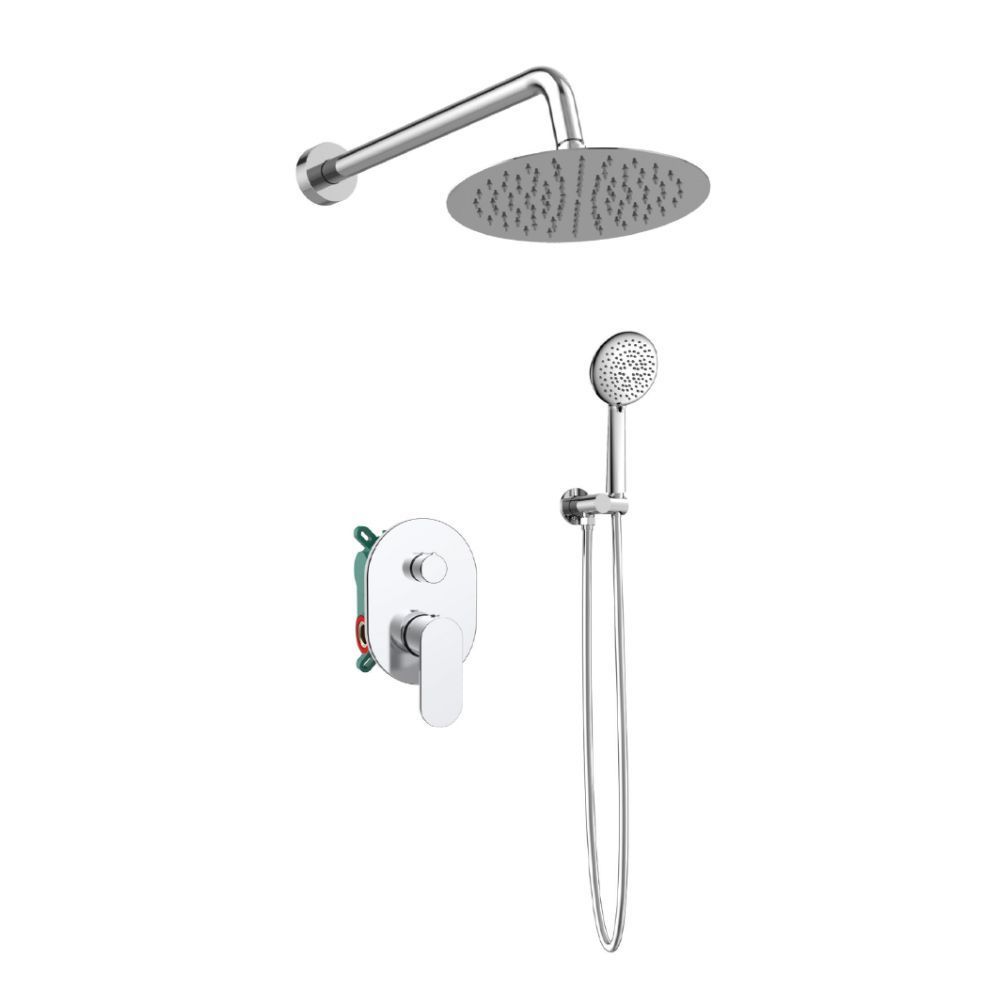 Orabella Aspen - Shower set εντοιχισμού με Μπαταρία λουτρού, εντοιχισμού 2 σημείων, κεφαλή Φ250 με βραχίονα και τηλέφωνο ντουζ με σπιράλ και επιτοίχειο στήριγμα +3 χρώματα