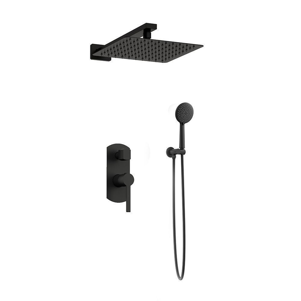 Orabella Elegance Black matt - Concealed Shower set with a concealed 2 way bath shower mixer, a shower head 250X250 with an extention arm and a raindance 3 jet hand shower with a flex hose and a shower holder