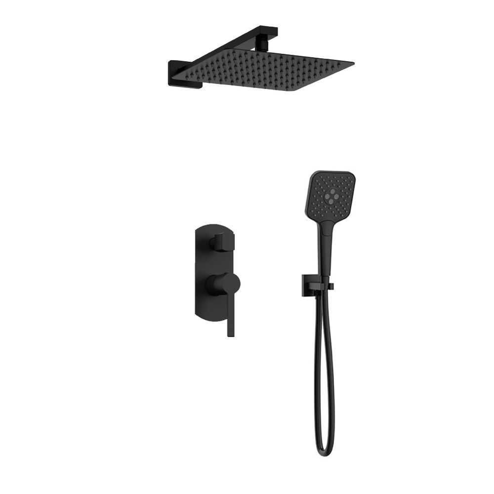 Orabella Elegance Black matt - Concealed Shower set with a concealed 2 way bath shower mixer, a shower head 250X250 with an extention arm and a raindance 3 jet hand shower with a flex hose and a shower holder