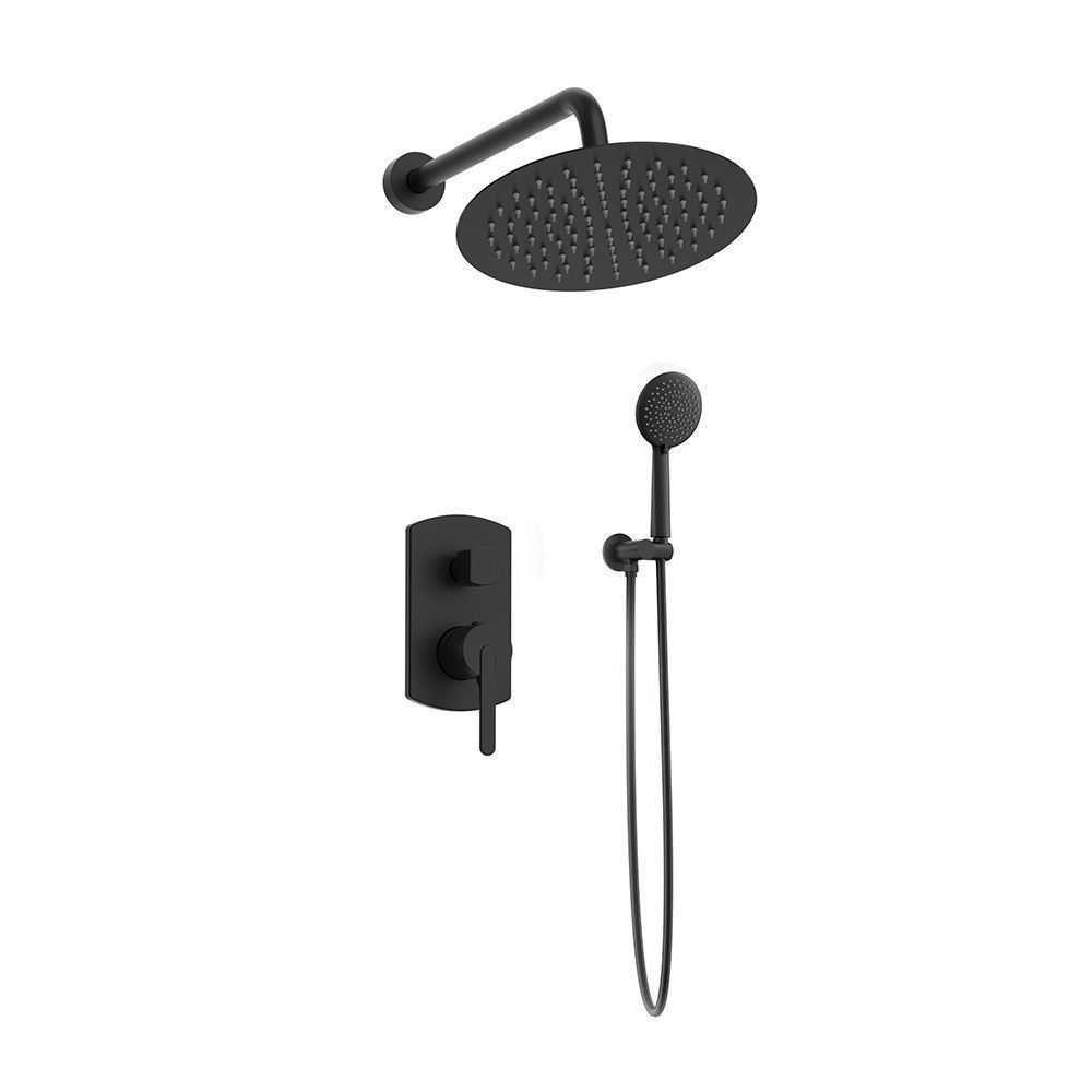 Orabella Marea Black matt - Concealed Shower set with a concealed 2 way bath shower mixer, a shower head Ø250 with an extention arm and a raindance 3 jet hand shower with a flex hose and a shower holder