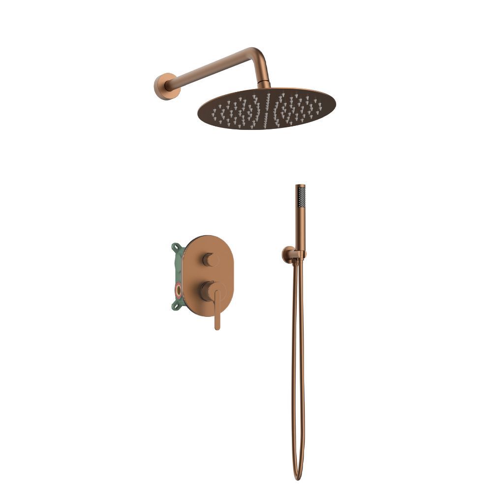 Orabella Marea Rose gold - Shower set εντοιχισμού με Μπαταρία λουτρού, εντοιχισμού 2 σημείων, κεφαλή Φ250 με βραχίονα και τηλέφωνο ντουζ με σπιράλ και επιτοίχειο στήριγμα