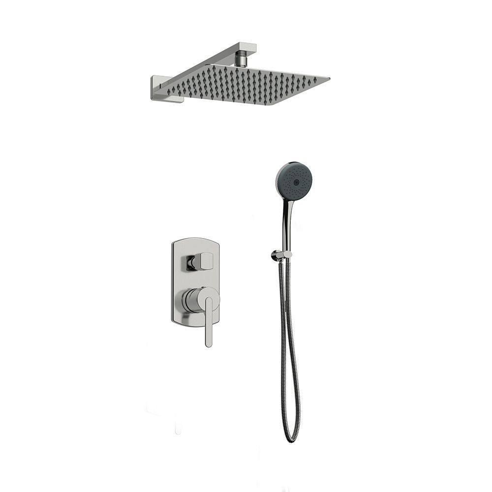 Orabella Marea - Shower set εντοιχισμού με Μπαταρία λουτρού, εντοιχισμού 2 σημείων, κεφαλή 250x250 με βραχίονα και τηλέφωνο ντουζ με σπιράλ και επιτοίχειο στήριγμα C/B