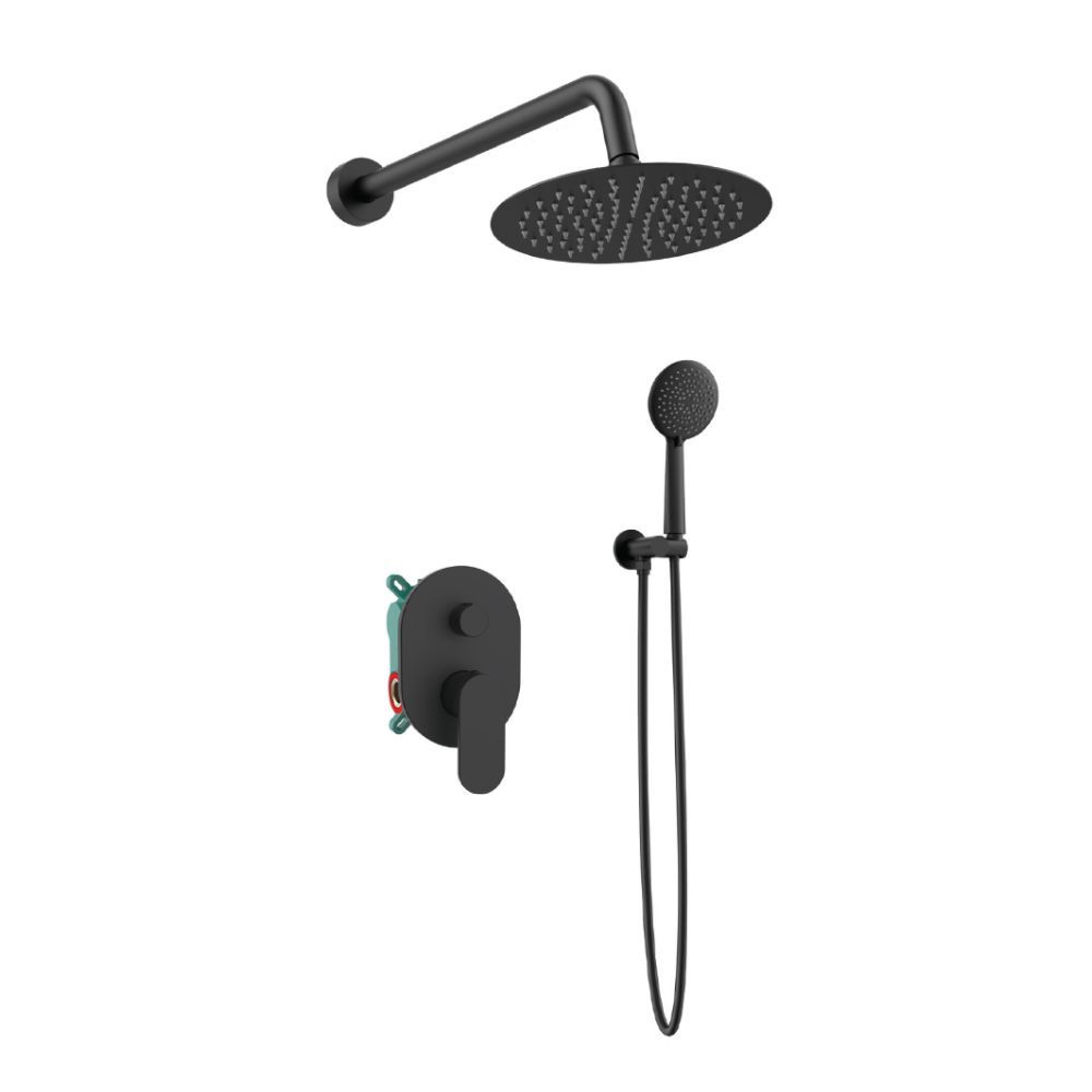 Orabella Oval Black matt - Concealed Shower set with a concealed 2 way bath shower mixer, a shower head Ø250 with an extention arm and a raindance 5 function hand shower with a flex hose and a shower holder