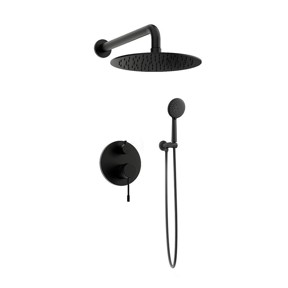 Orabella Preciosa Black matt - Concealed Shower set with a concealed 2 way bath shower mixer, a shower head Ø250 with an extention arm and a raindance 3 jet hand shower with a flex hose and a shower holder