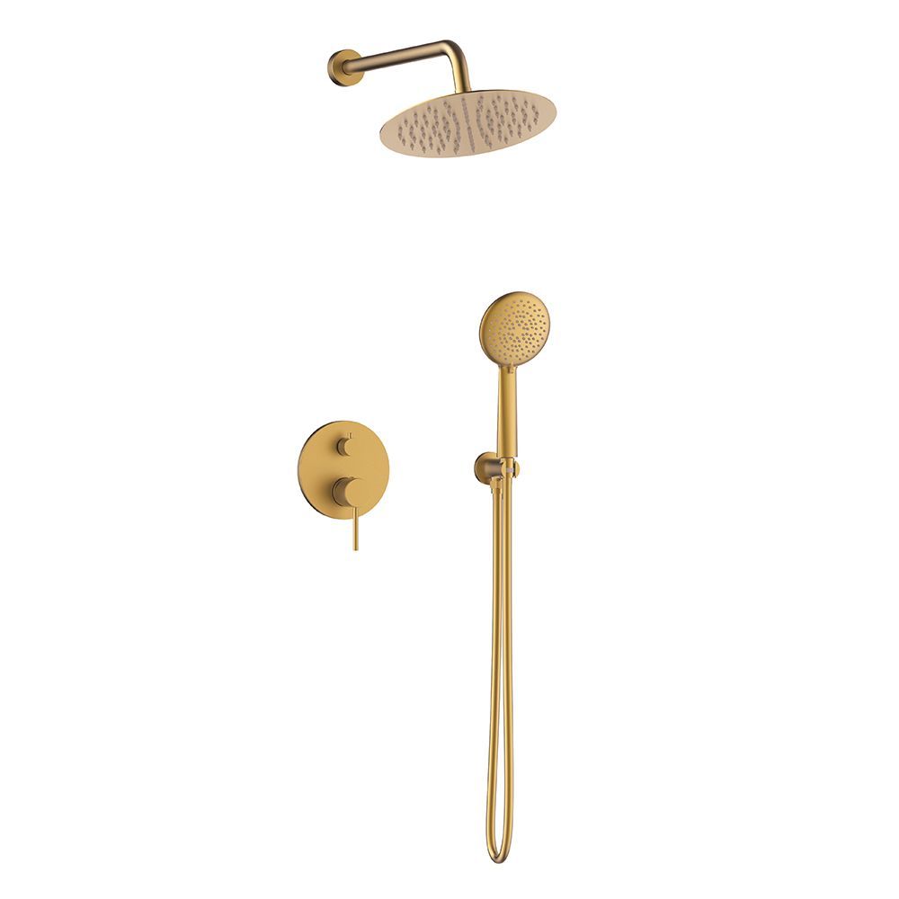 Orabella Preciosa Brushed gold - Shower set εντοιχισμού με Μπαταρία λουτρού, εντοιχισμού 2 σημείων, κεφαλή Φ250 με βραχίονα και τηλέφωνο ντουζ με σπιράλ και επιτοίχειο στήριγμα