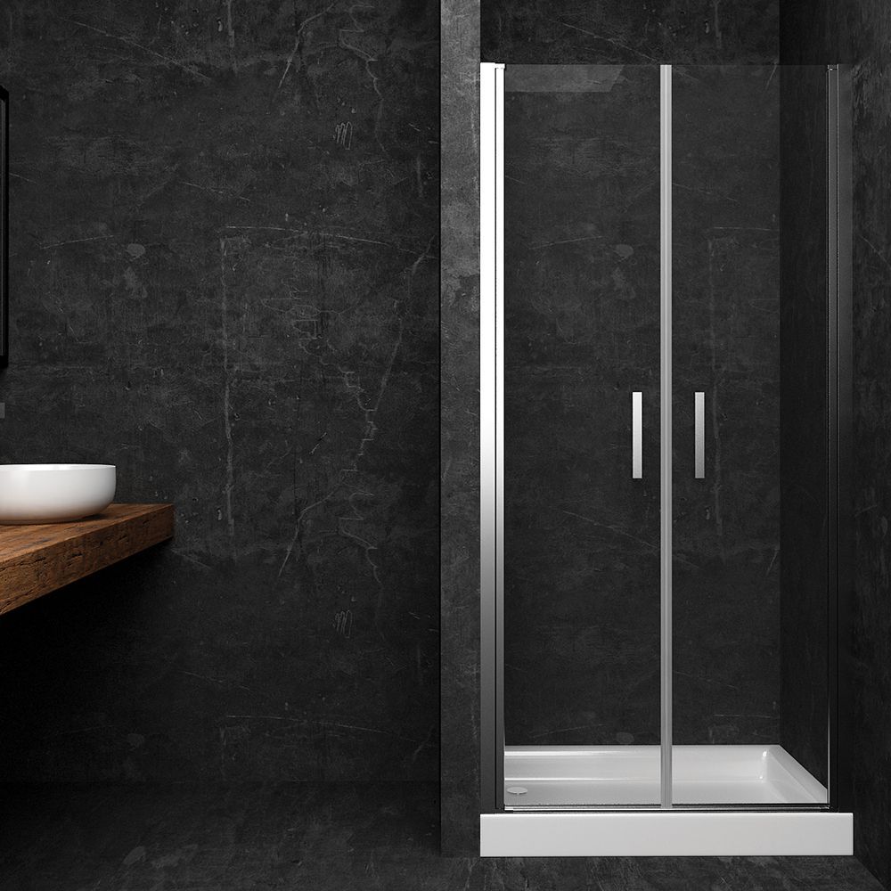 Orabella Saloon - Linear double pivot door shower enclosure with a fixed side panel