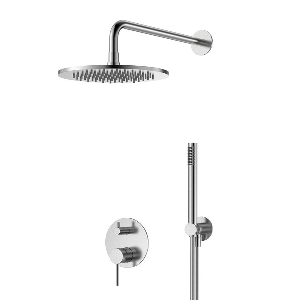 Orabella Steel 316 - Shower set εντοιχισμού με Μπαταρία λουτρού, εντοιχισμού 2 σημείων, κεφαλή Φ250 με βραχίονα και τηλέφωνο ντουζ με σπιράλ και επιτοίχειο στήριγμα