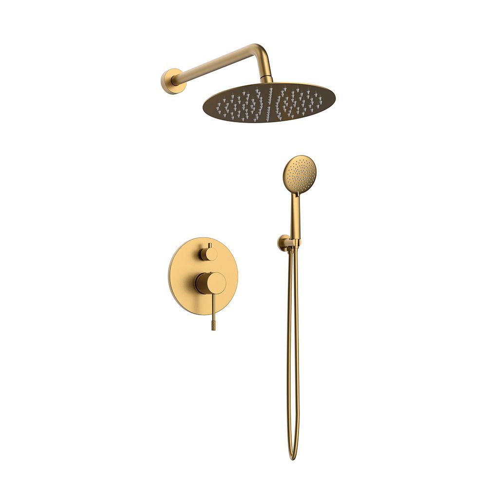 Orabella Terra Brushed gold - Shower set εντοιχισμού με Μπαταρία λουτρού, εντοιχισμού 2 σημείων, κεφαλή Φ250 με βραχίονα και τηλέφωνο ντουζ με σπιράλ και επιτοίχειο στήριγμα