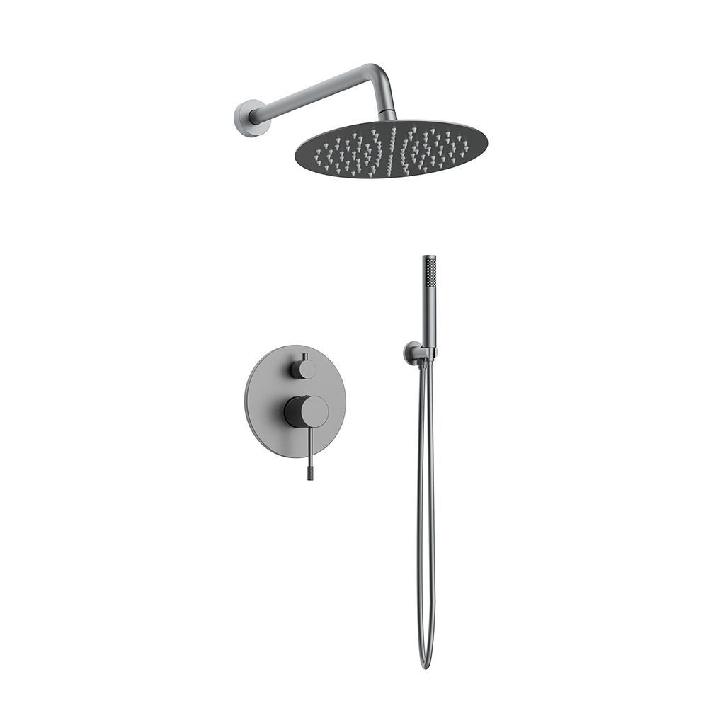 Orabella Terra Gun Metal Light - Concealed Shower set with a concealed 2 way bath shower mixer, a shower head Ø250 with an extention arm and a raindance 3 jet hand shower with a flex hose and a shower holder