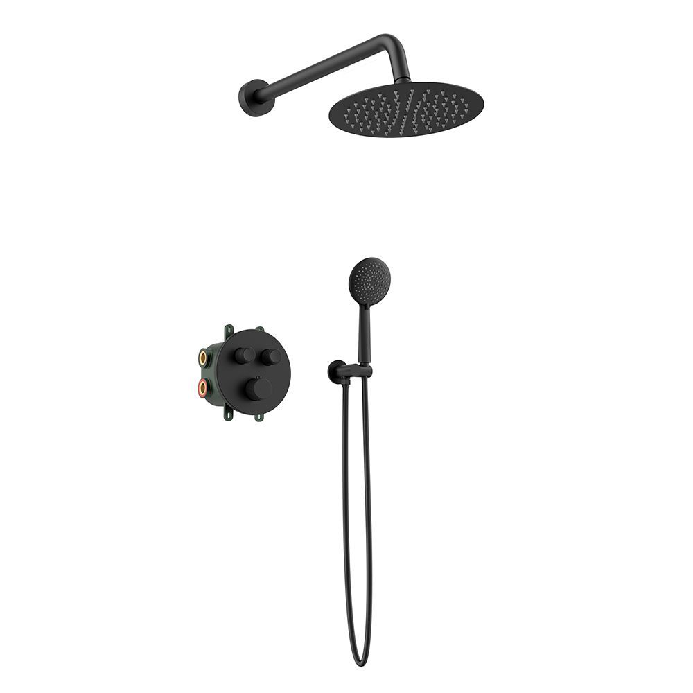 Orabella Terra|Preciosa Black matt - Brazen thermostatic, press button shower set with a circular shower head Ø250