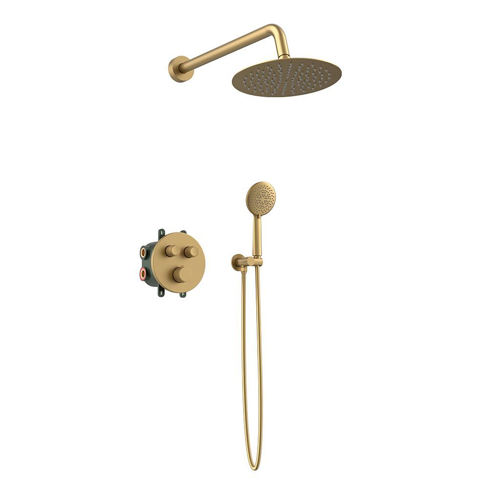 Orabella Terra|Preciosa Brushed Gold - Brazen thermostatic, press button shower set with a circular shower head Ø250 +2 colors