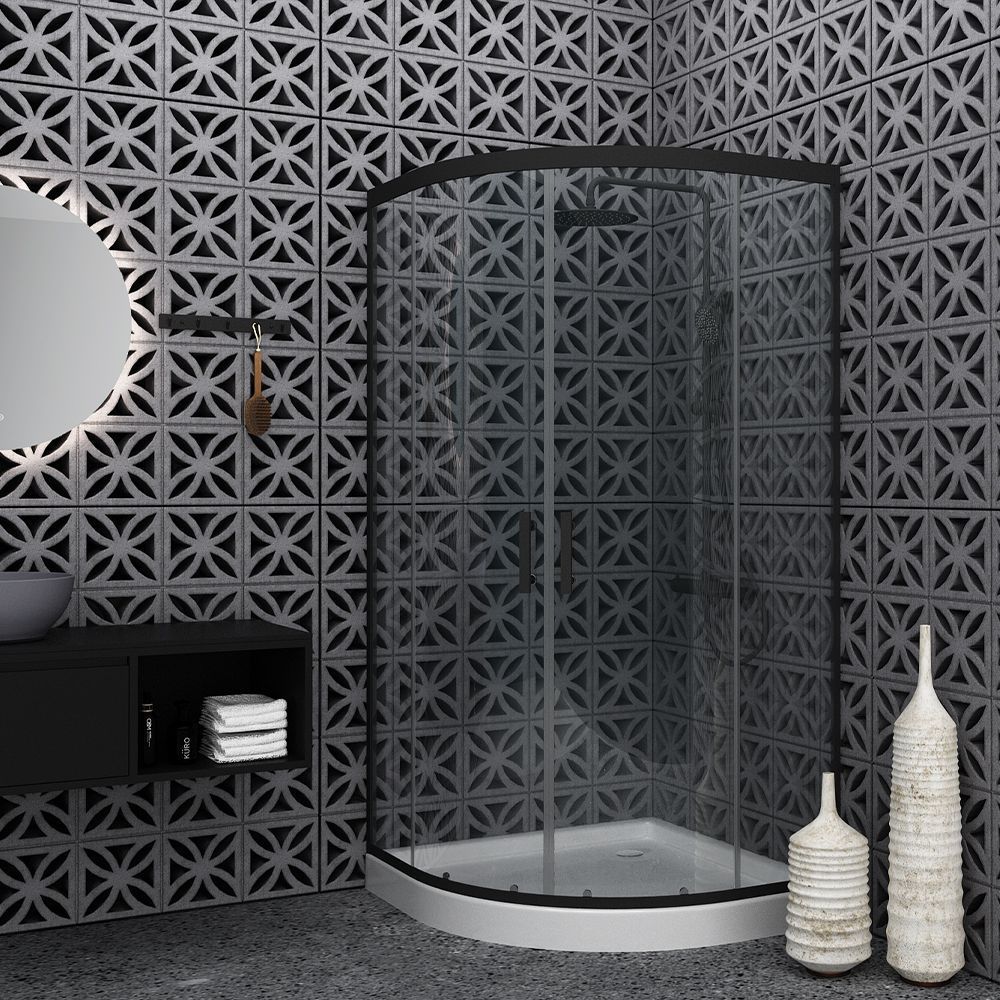 Vitalia Angolo Easy Fix Fabric Black matt H200 90X90 cm - Quadrant shower enclosure
