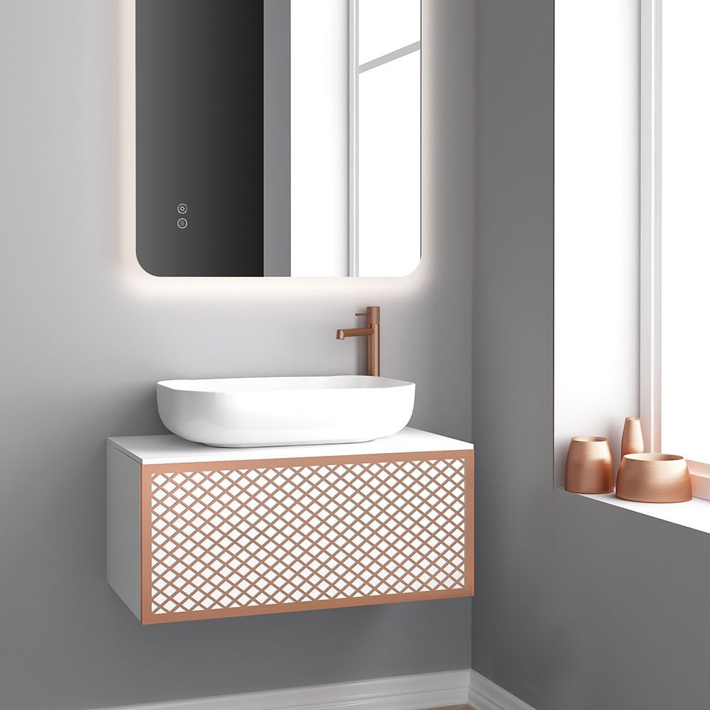 Wire Luxury 80 - Wall hung bathroom furniture for countertop washbasin