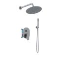 Orabella Aspen Gun metal light - Shower set εντοιχισμού με Μπαταρία λουτρού, εντοιχισμού 2 σημείων, κεφαλή Φ250 με βραχίονα και τηλέφωνο ντουζ με σπιράλ και επιτοίχειο στήριγμα