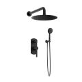 Orabella Elegance Black matt - Shower set εντοιχισμού με Μπαταρία λουτρού, εντοιχισμού 2 σημείων, κεφαλή Φ250 με βραχίονα και τηλέφωνο ντουζ με σπιράλ και επιτοίχειο στήριγμα