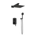 Orabella Marea Black matt - Shower set εντοιχισμού με Μπαταρία λουτρού, εντοιχισμού 2 σημείων, κεφαλή 250x250 με βραχίονα και τηλέφωνο ντουζ με σπιράλ και επιτοίχειο στήριγμα