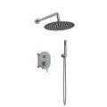 Orabella Marea Gun metal light - Shower set εντοιχισμού με Μπαταρία λουτρού, εντοιχισμού 2 σημείων, κεφαλή Φ250 με βραχίονα και τηλέφωνο ντουζ με σπιράλ και επιτοίχειο στήριγμα