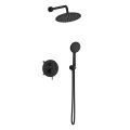 Orabella Preciosa Black matt - Shower set εντοιχισμού με Μπαταρία λουτρού, εντοιχισμού 2 σημείων, κεφαλή Φ250 με βραχίονα και τηλέφωνο ντουζ με σπιράλ και επιτοίχειο στήριγμα