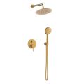 Orabella Preciosa Brushed gold - Shower set εντοιχισμού με Μπαταρία λουτρού, εντοιχισμού 2 σημείων, κεφαλή Φ250 με βραχίονα και τηλέφωνο ντουζ με σπιράλ και επιτοίχειο στήριγμα