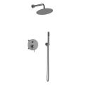 Orabella Preciosa Gun metal light - Shower set εντοιχισμού με Μπαταρία λουτρού, εντοιχισμού 2 σημείων, κεφαλή Φ250 με βραχίονα και τηλέφωνο ντουζ με σπιράλ και επιτοίχειο στήριγμα