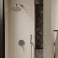 Orabella Preciosa Gun metal light - Shower set εντοιχισμού με Μπαταρία λουτρού, εντοιχισμού 2 σημείων, κεφαλή Φ250 με βραχίονα και τηλέφωνο ντουζ με σπιράλ και επιτοίχειο στήριγμα