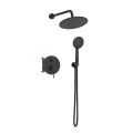 Orabella Terra Black matt - Shower set εντοιχισμού με Μπαταρία λουτρού, εντοιχισμού 2 σημείων, κεφαλή Φ250 με βραχίονα και τηλέφωνο ντουζ με σπιράλ και επιτοίχειο στήριγμα