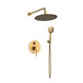 Orabella Terra Brushed gold - Shower set εντοιχισμού με Μπαταρία λουτρού, εντοιχισμού 2 σημείων, κεφαλή Φ250 με βραχίονα και τηλέφωνο ντουζ με σπιράλ και επιτοίχειο στήριγμα