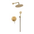 Orabella Terra Brushed gold - Shower set εντοιχισμού με Μπαταρία λουτρού, εντοιχισμού 2 σημείων, κεφαλή Φ250 με βραχίονα και τηλέφωνο ντουζ με σπιράλ και επιτοίχειο στήριγμα