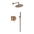 Orabella Terra Rose gold - Concealed Shower set with a concealed 2 way bath shower mixer, a shower head Ø250 with an extention arm and a raindance 3 jet hand shower with a flex hose and a shower holder