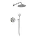 Orabella Terra|Preciosa - Brazen thermostatic, press button shower set with a circular shower head Ø250 Chrome
