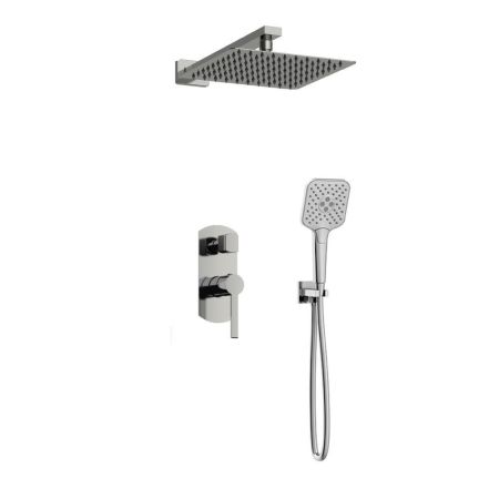 Orabella Elegance - Shower set εντοιχισμού με Μπαταρία λουτρού, εντοιχισμού 2 σημείων, κεφαλή 250x250 με βραχίονα και τηλέφωνο ντουζ με σπιράλ και επιτοίχειο στήριγμα C/B